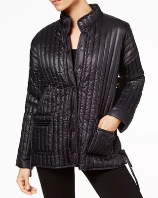 Eileen Fisher Recycled Nylon Stand Collar Quilted Coat Black Puffer Jacket XS