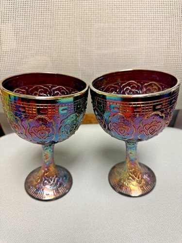 fenton carnival glass chalices 1- (pair) 7"T X 4”W 1-Pair
