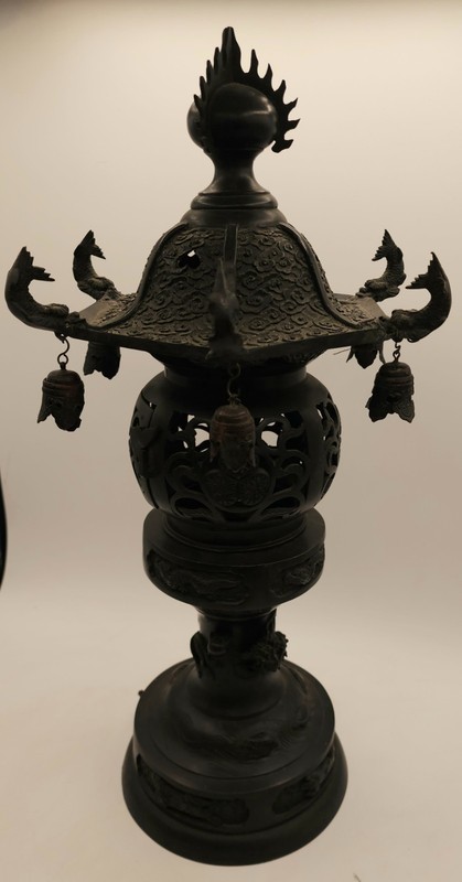 Antique JAPANESE Bronze CENSER LANTERN Lamp -Three Pieces -Meiji Period