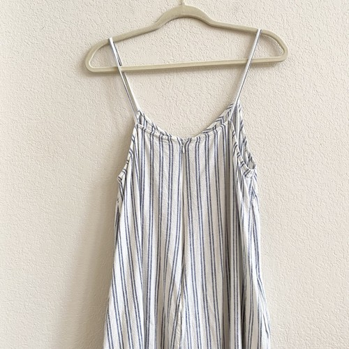 Nordstrom Linen Blend Size Large Blue White Striped Wide Leg One Piece Jumpsuit - 第 10/13 張圖片
