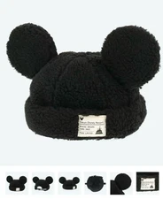 Japan Tokyo Disney Resort Ears Mickey limited Fluffy Boa Cap Hat Black 58cm