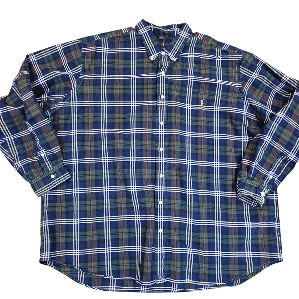 Ralph Lauren Mens 4XLT Shirt Plaid Button Down Long Sleeve Tall Green Blue - Image 3 of 4