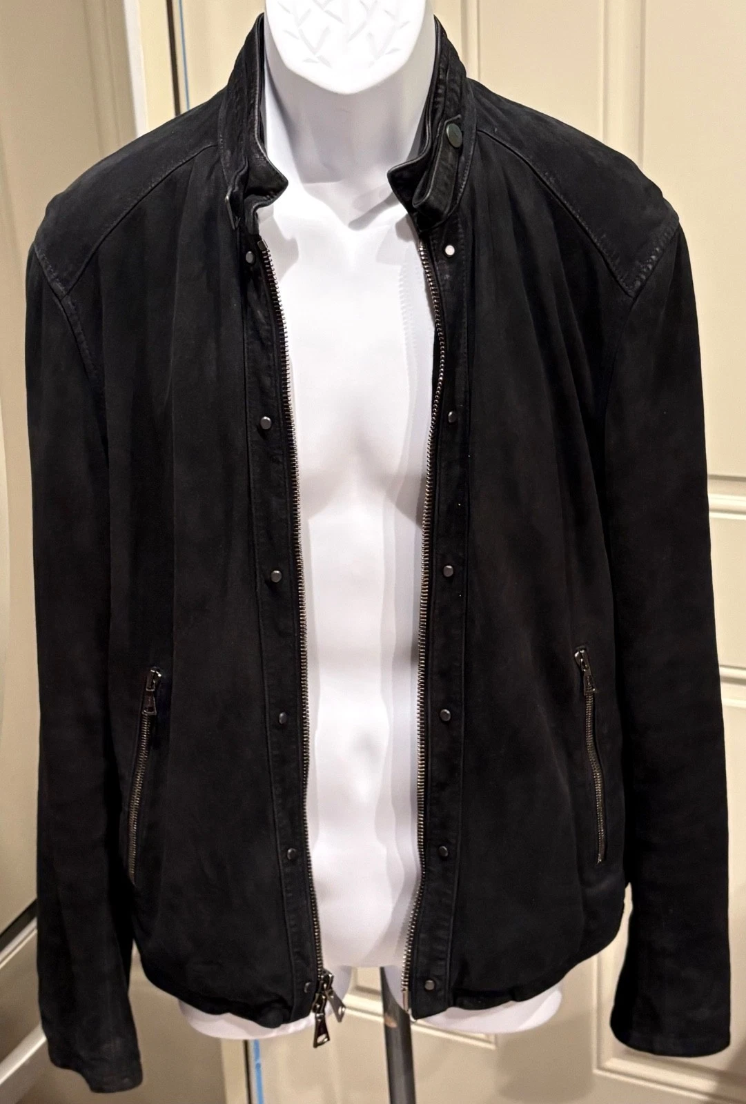John Varvatos Goat Suede Black Jacket Size 50 image 2