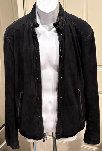 John Varvatos Goat Suede Black Jacket Size 50 image 2
