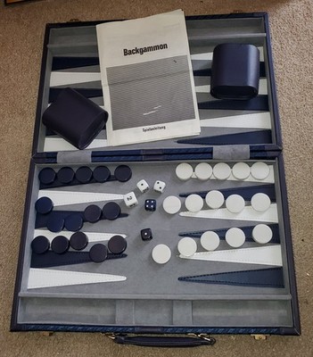 Backgammon Set Deluxe Finish Tragetasche Navy Blau Komplett Spiel 15x10x2''