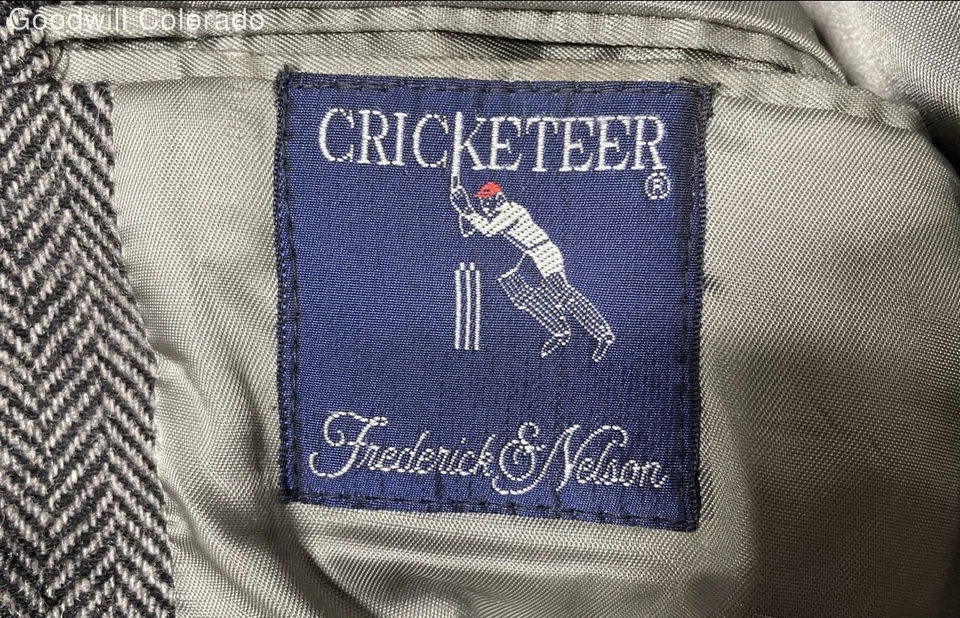 Cricketeer Frederick & Nelson Mens Gray Herringbone Pure Wool Suit Jacket - Image 3 of 4