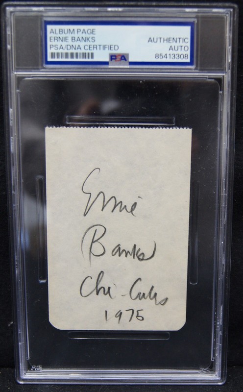 ERNIE BANKS Autographed Album Page Chi-Cubs 1975 PSA/DNA Certified SLABBED