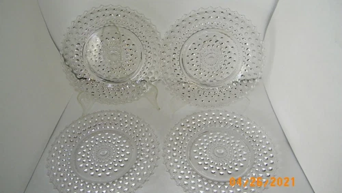 Hobnail Clear Luncheon Plates Set of 4 VTG Pristine