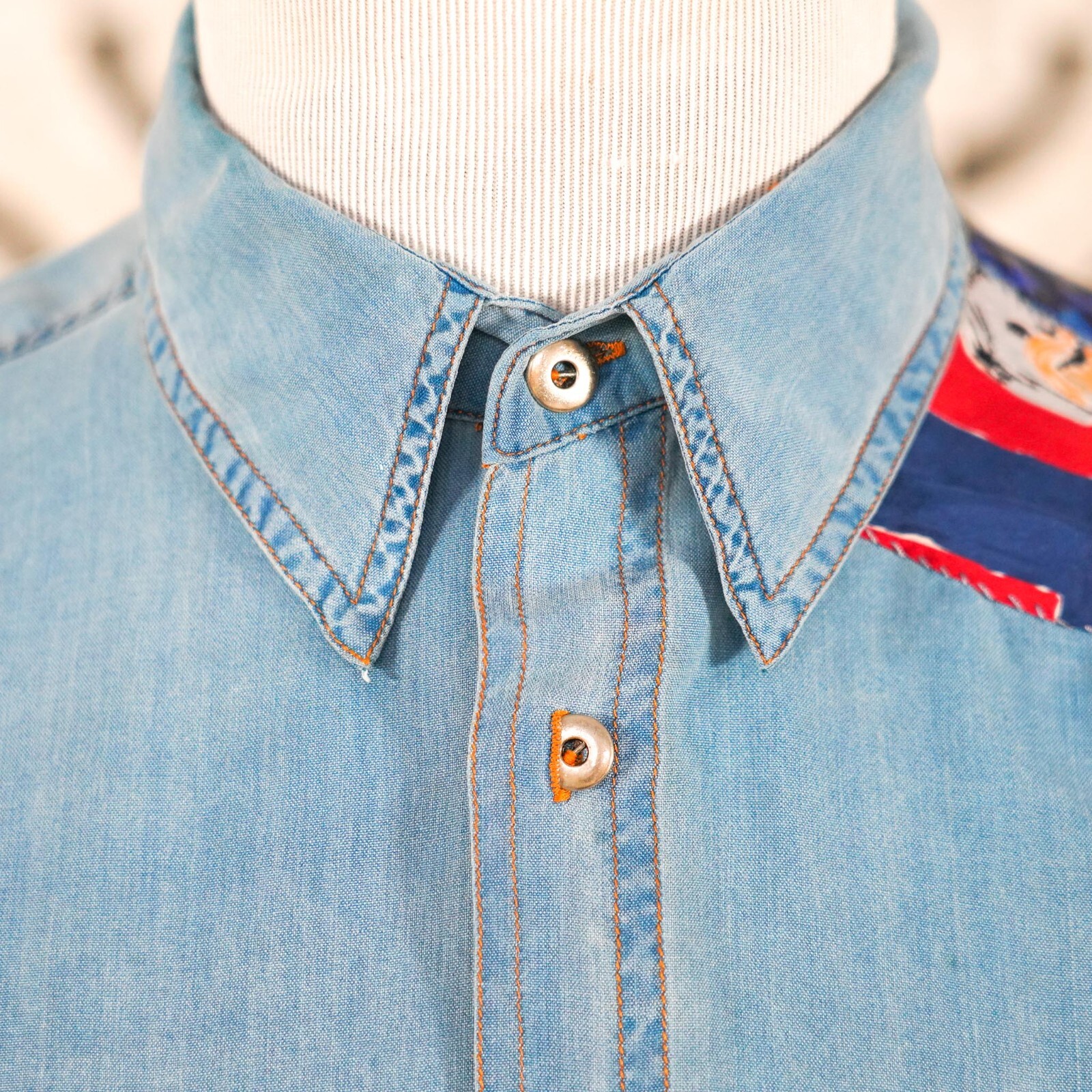 SAINT LAURENT Camicia uomo Tulliano denim tutta seta L patchwork bottoni metallo invecchiato vintage