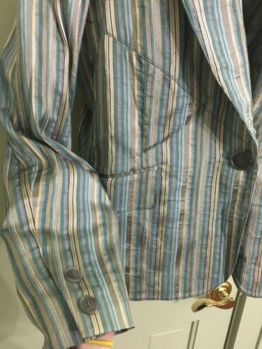 Lafayette 148 Striped Blazer Jacket Teal Gold Viscose Linen 10 - Picture 3 of 6