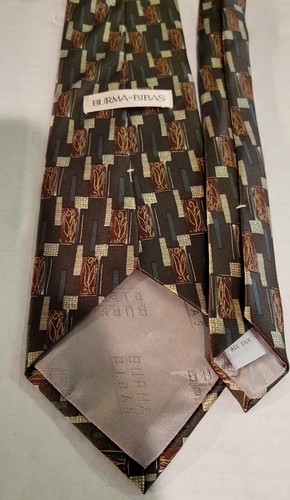 Burma Bibas Men's Tie Brown and Gold 100% Silk Geometric 4" X 58" - Picture 3 of 6