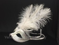 Venetian White Masquerade Mask Show Girl Ostrich feather Costume Dress up Party