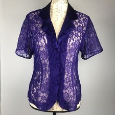 Vintage Victorias Secret Size S Purple Sheer Button Up Night Sleep Shirt Floral