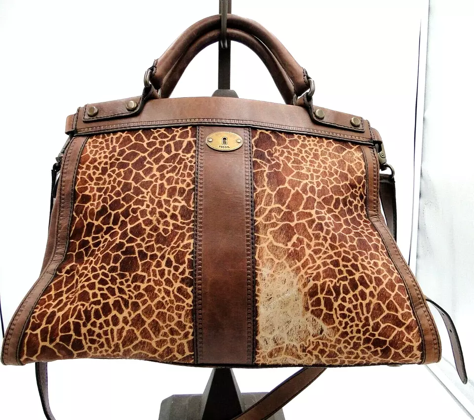 Bandolera/maletín/bolso de mano Fossil Vintage Revival estampado de jirafa pelo de becerro