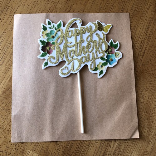 Happy Mother's Day Cake Topper Red Gold Glitter Cake Floral Party Decor New