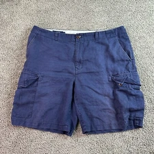 Lincs Shorts Mens 38 Blue Linen Cargo Pockets Flat Front David Chu Casual FLAW
