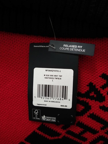 The North Face Logo Heavy 100% Merino Knit Top Sweater Size L Red & Black NWT! - Picture 5 of 7