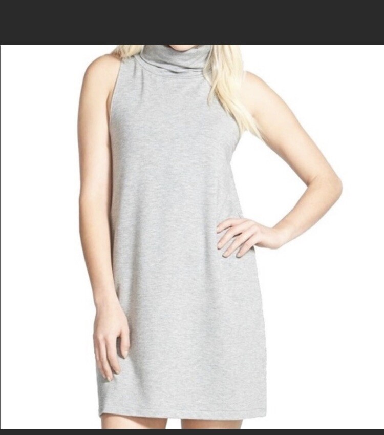 LEITH Gray Knit Sleeveless Turtleneck Dress SMALL