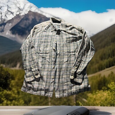 American Eagle Mens Shirt SM Flannel Green Olive Orange Plaid Vintage  Pocket