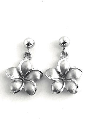 14K massiver Weißgold Hawaii Plumeria Blume Ohrring B:12 mm L:19 mm E2516-60