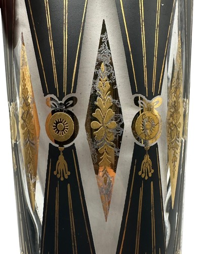 Vtg Set 7 Culver Black Gold Highball Glasses Tumbler MCM Curtain Diamond RARE - Picture 21 of 22