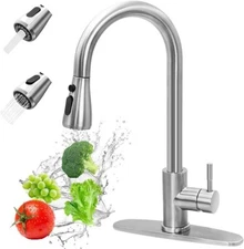 WEWE Kitchen Faucet Sink Pull Down Sprayer Swivel Spout Brushed Nickel Mixer Tap