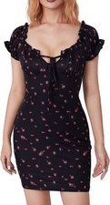 Ynocfri Floral Mini Dress Ruffle Short Sleeve Tie Front Bodycon Dress - NEW - S