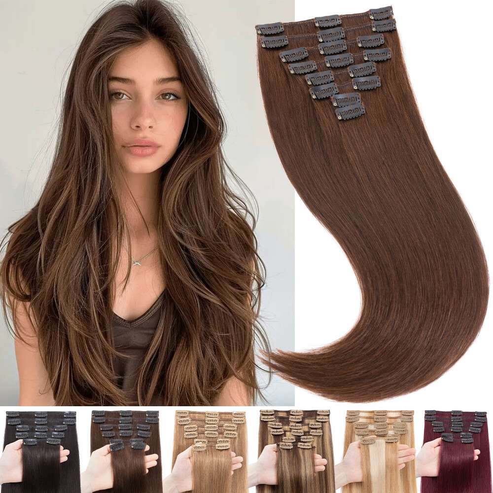 Médium brown hair clips extensions 100%remihair Amazon.com : UGOTRAYS Medium Brown Hair Extensions Real  main image 2