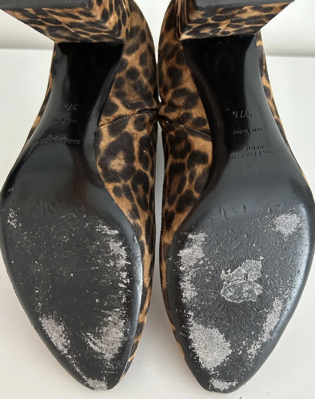 Stivaletti Saint Laurent marroni stampa leopardata pelle scamosciata taglia EU 37 5 US 7