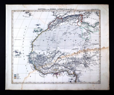 1845 Stieler & Stulpnagel Map NW Africa Morocco Algeria Guinea Benin Gold Coast