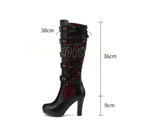 Victorian Women High Heel Gothic Tall Lace Up Knee High Steampunk Pirate Boots - Picture 17 of 22