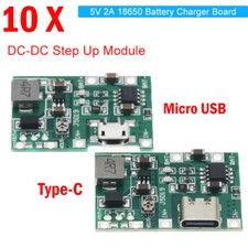 10X Micro-USB/Type-C TP4056 3.7V Battery Charger Module Step-up Boost For 18650