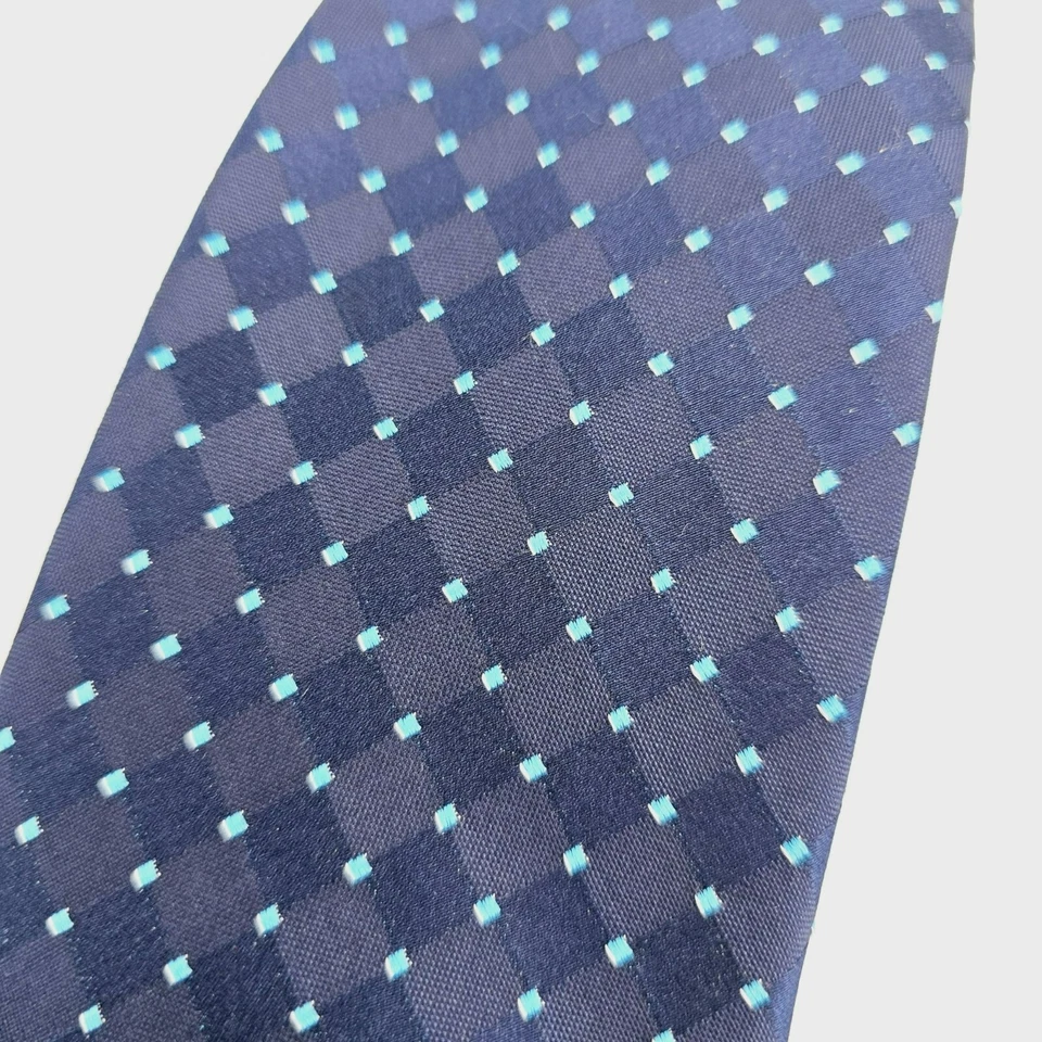 Corbata Michael Kors Seda Azul Marino Aqua Diamante Estampado Clásico Diseñador Regalo Trabajo Foto 3 de 4