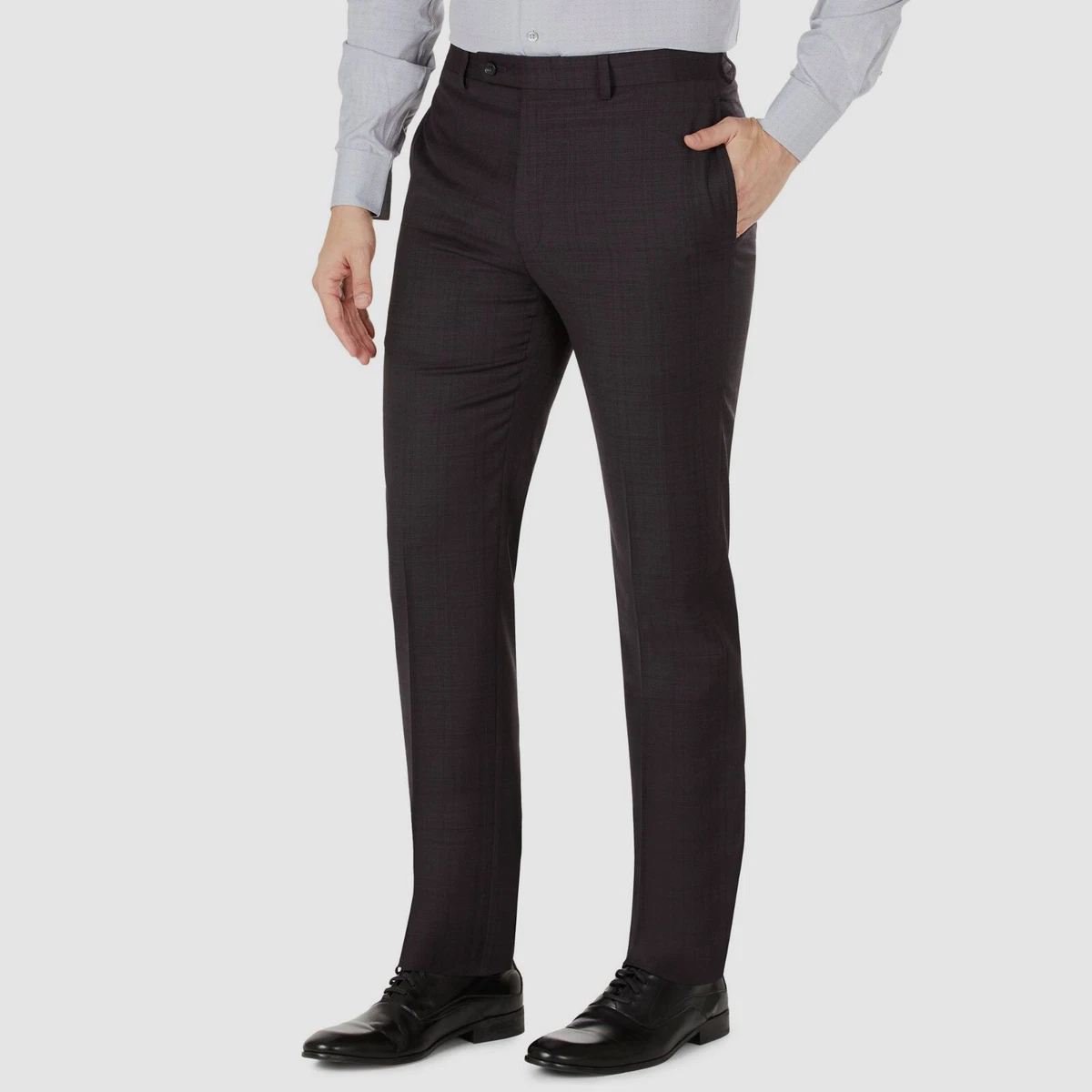 190 Calvin Klein Mens Purple Slim X Fit Wool Plaid Trousers Dress