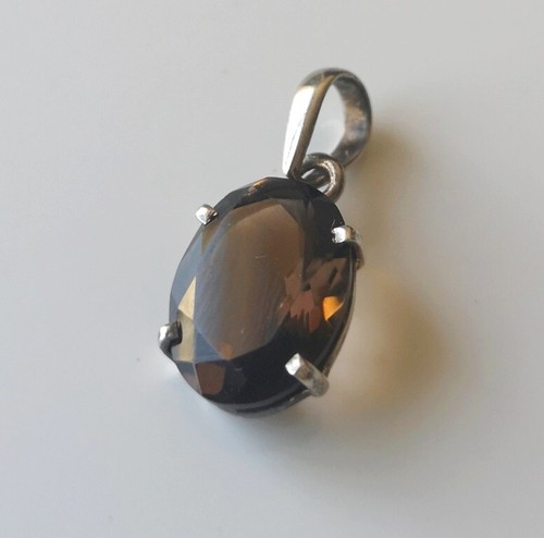 Pendentif En Quartz Fumé Facetté Et Argent 925 - Poids 22,7 G - Occasion