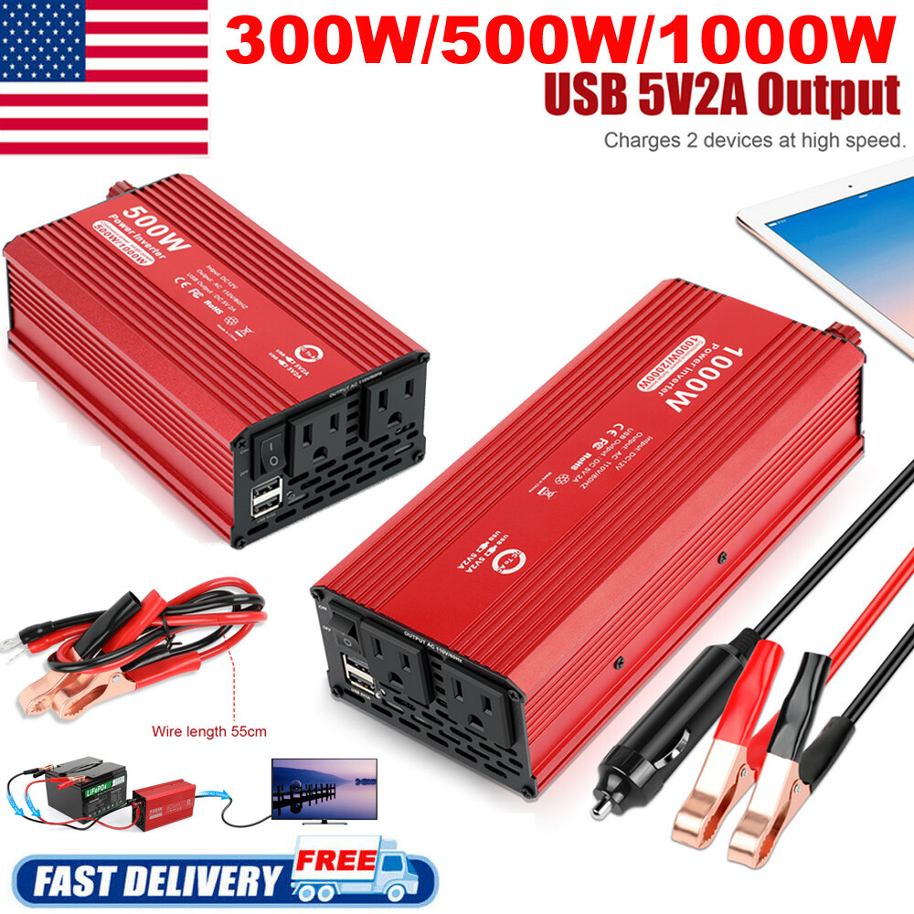 300/500W/1000W Car Power Inverter DC 12V to AC 110V Converter Outlet USB  Charger