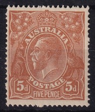 G1334) Australia KGV 1917 Single wmk 5d Chestnut BW 123