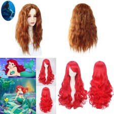 Movie The Little Mermaid Princess Ariel Wig Long Curly Hairpiece Red Wine Wigs
