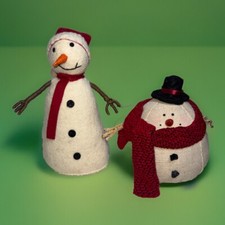 Rustic Primitive Wool Felted Snowman Hats Scarves 9.5  /6  