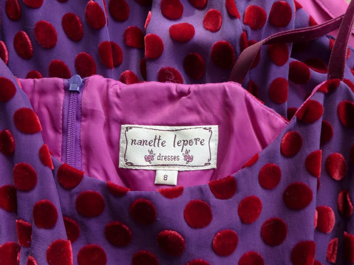 Nanette Lepore Hot Pink Red Purple Silk Velvet Polka Dot Party