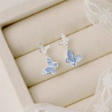 Fashion 925 Silver Crystal Butterfly Earrings Stud Women Drop Dangle Jewelry New