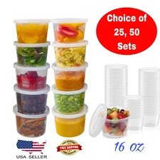 16 oz Deli Plastic Food Storage Microwavable Reusable Container With Lids