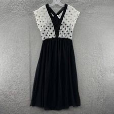 Sandro Paris Dress Womens 36 Black White Floral Lace Inset Cap Sleeve 395