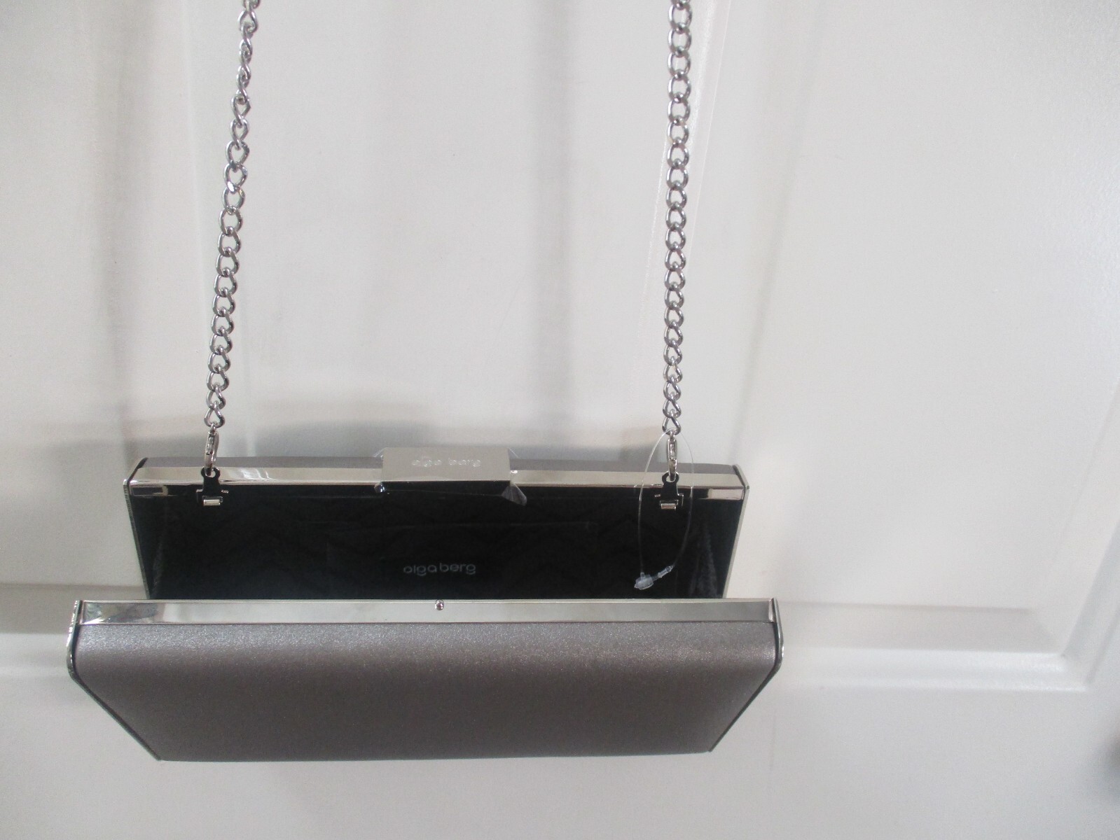 Olga Berg Precious Metallic Slimline Clutch Sliver Shoulder Bag NEW