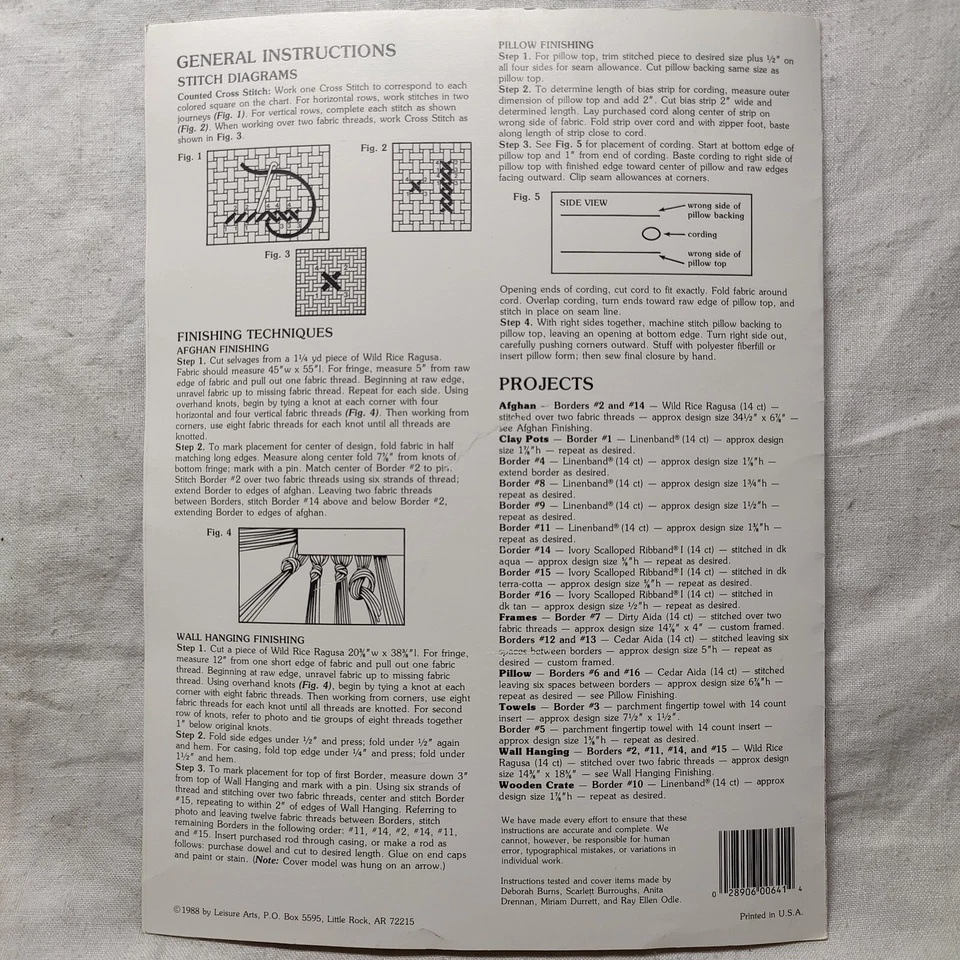 Редкий винтажный листок с вышивкой 1988 Southwest Afghan Borders Leisure Arts No 641 - Изображение 3 из 4