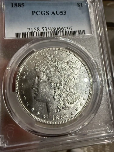 1885 Graded Morgan Silver Dollar $1 - PCGS AU53 - Lots Of Shine