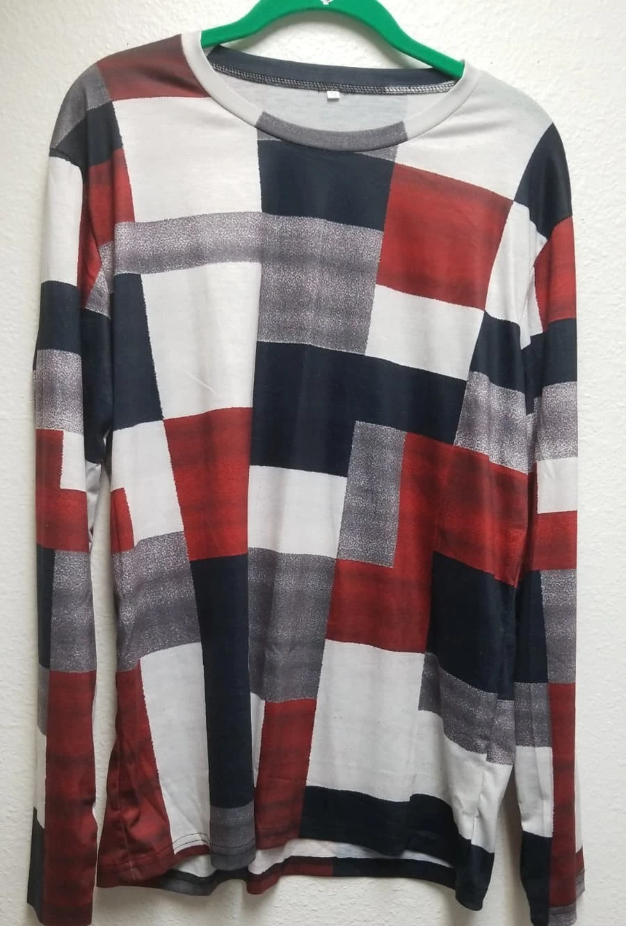T Shirts Men Long Sleeve Color Block Checked Fashion Graphic - Tee Medium Size