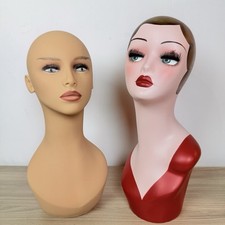 Two Vintage  Modern Style Adult Female Mannequin Head Display w/Earring Holes