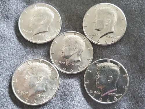 New Listing1964 Kennedy Half Dollar Silver Business Strike, LOT OF 5