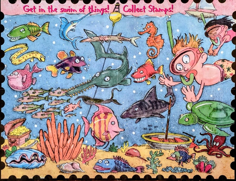 RARE Dr Seuss Stamp Vintage Poster w/Fish 22" X 17"